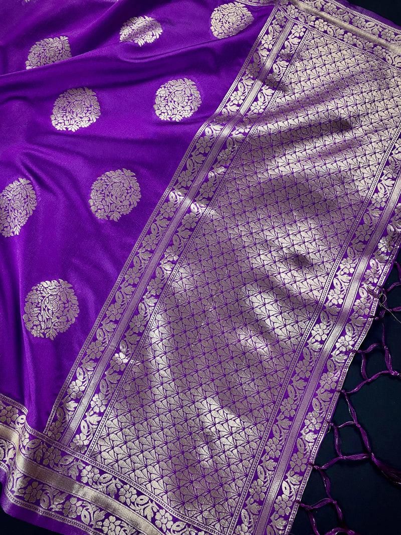 Purple Color Silk Dupatta with Muted Gold Zari Weaving | Indian Full Size Dupatta | Chunri | Gift For Her | Kaash Collection - Kaash Collection