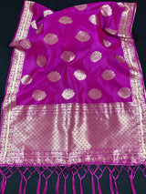 Hot Pink Silk Dupatta with Gold Zari Weaving | Indian Full Size Dupatta | Chunri | Stole | Scarf | Gift For Her | Kaash Collection - Kaash Collection