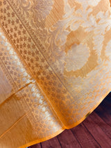 Turmeric Yellow Color Benarasi Handwoven Semi Silk Dupatta with Muted Gold Zari Weaving | Dupatta | Stole | Scarf | Dupattas for Wedding - Kaash Collection