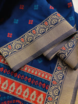 Blue Bandhani Bandhej Zari Weaved Dupatta - Kaash Collection
