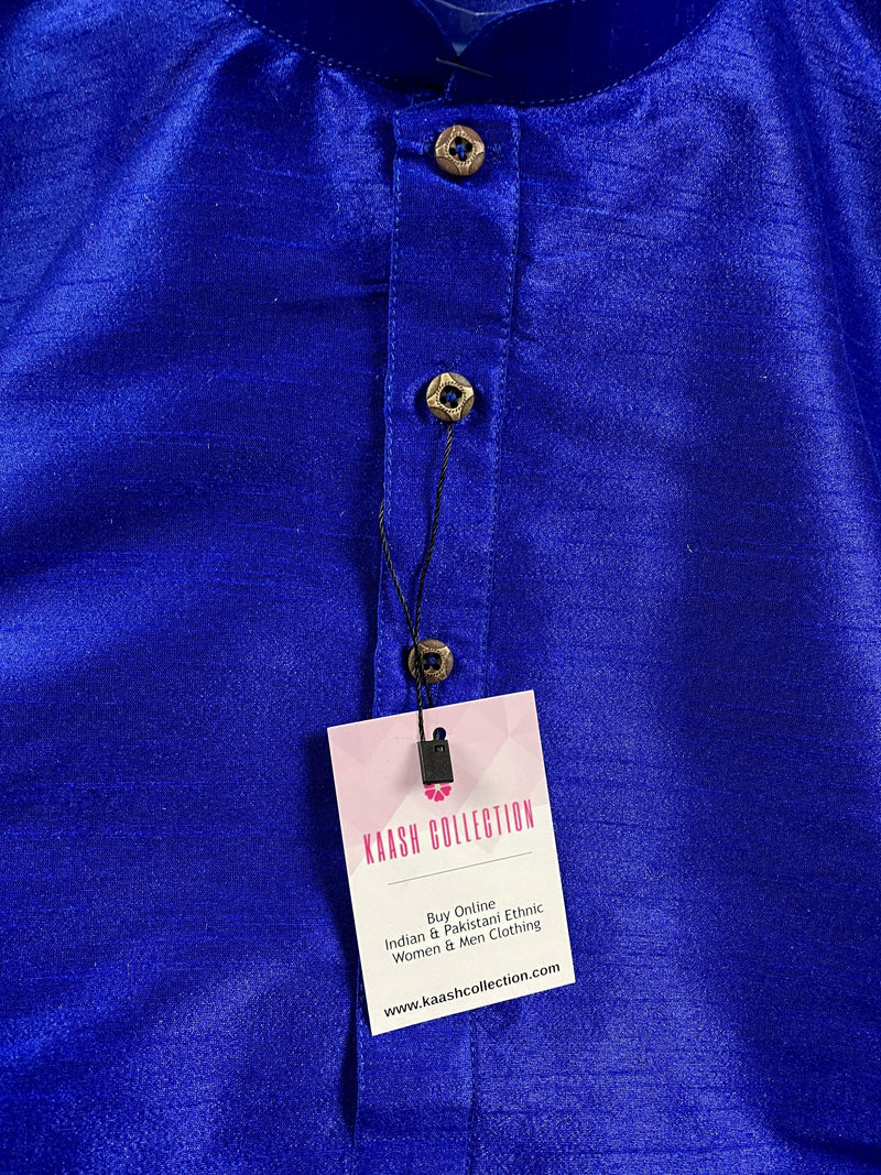 Royal Blue Color Raw Silk Indian Men Short Kurta | Mens Ethnic Wear | Indian Men Clothing | Kurta Only | Short Kurta | Kaash Collection - Kaash Collection