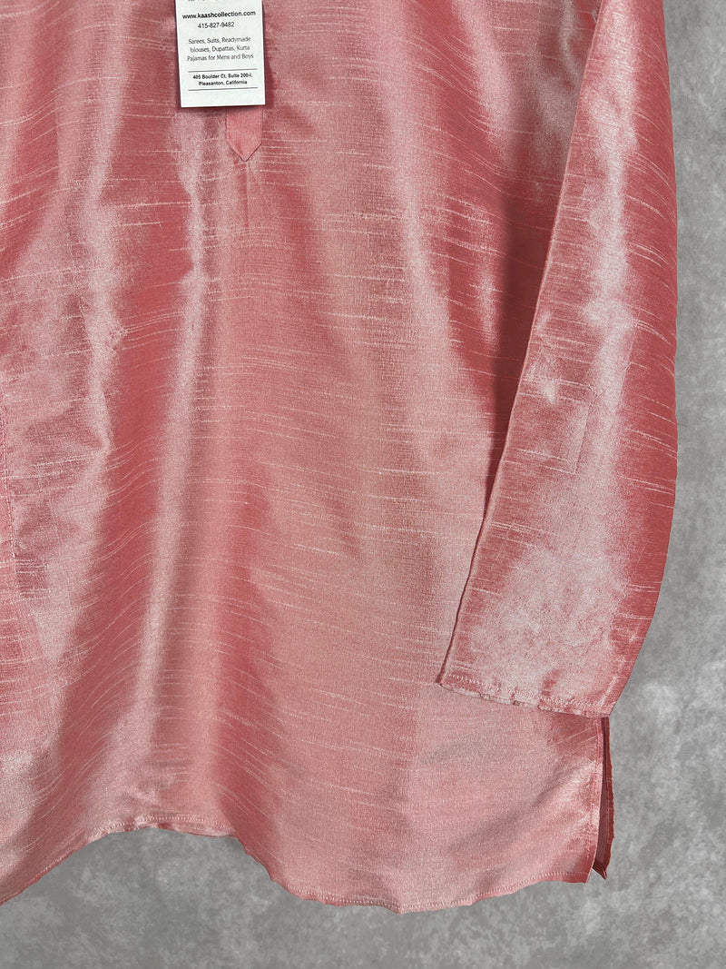 Onion Pink Men Short Kurta in Raw Silk - Kaash Collection
