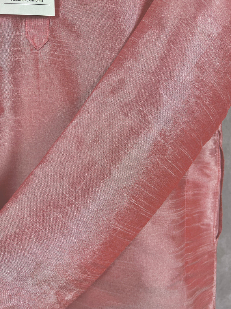 Onion Pink Men Short Kurta in Raw Silk - Kaash Collection