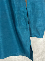 Teal Blue Color Raw Silk Indian Men Short Kurta - Kaash Collection