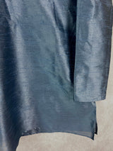 Steel Grey Color Raw Silk Indian Men Short Kurta - Kaash Collection