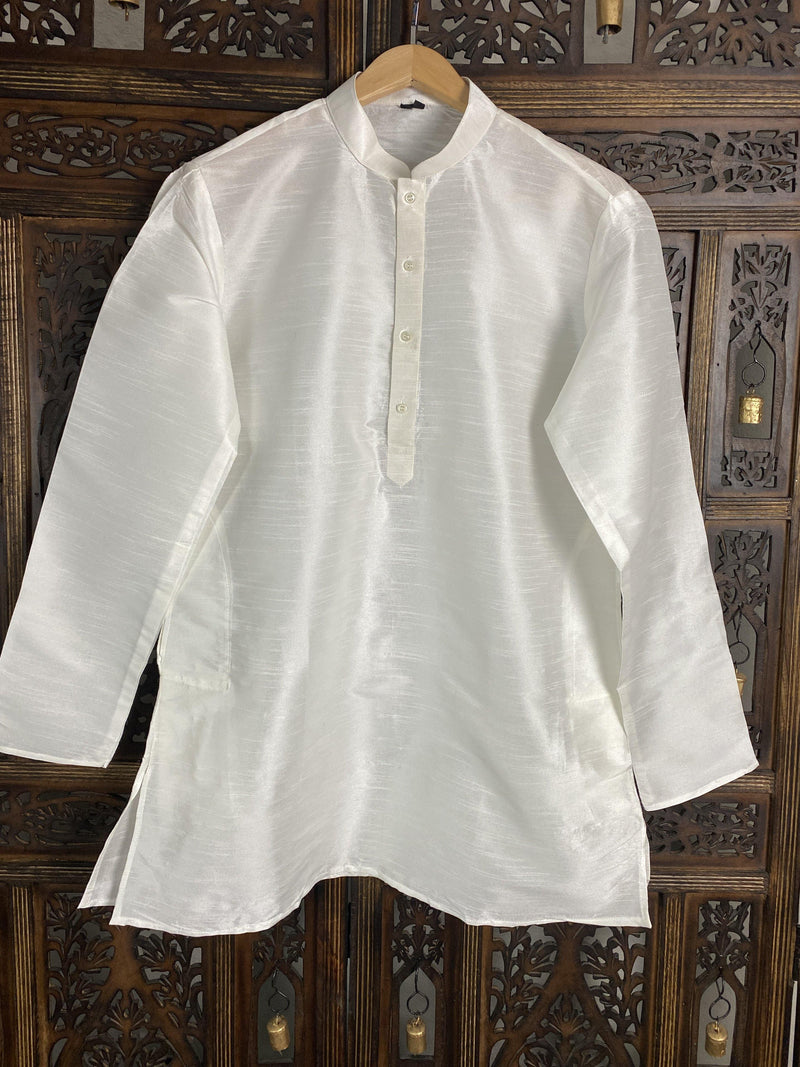 White Color Raw Silk Indian Men Short Kurta | Mens Ethnic Wear | Kurta Only | Short Kurta | Kaash Collection - Kaash Collection