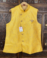 Designer Yellow Modi Nehru Jacket For Men | Waist Coat | Jacket for Kurta | Gift For Him | Wedding Kurta |  Kaash Collection - Kaash Collection