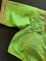 Parrot Green Color Raw Silk Ready to Wear Blouse | Handwork Blouses | Padded Blouse | Size - 36 | Readymade Saree Blouses | Kaash Collection - Kaash Collection