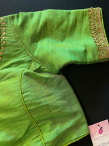 Parrot Green Color Raw Silk Ready to Wear Blouse | Handwork Blouses | Padded Blouse | Size - 36 | Readymade Saree Blouses | Kaash Collection - Kaash Collection