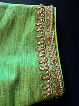 Parrot Green Color Raw Silk Ready to Wear Blouse | Handwork Blouses | Padded Blouse | Size - 36 | Readymade Saree Blouses | Kaash Collection - Kaash Collection