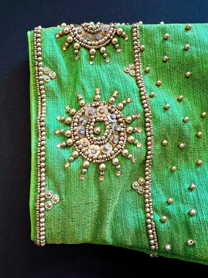 Parrot Green Raw Silk Ready to Wear Blouse | Handwork Blouses | Padded Blouse | Size - 36 | Readymade Saree Blouses | Kaash Readymade blouses - Kaash Collection