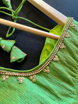 Parrot Green Raw Silk Ready to Wear Blouse | Handwork Blouses | Padded Blouse | Size - 36 | Readymade Saree Blouses | Kaash Readymade blouses - Kaash Collection