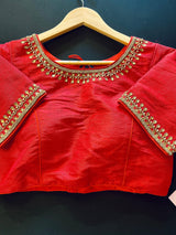 Tomato Red Color Raw Silk Ready to Wear Blouse | Padded Blouse | Size - 36 | Readymade Saree Blouses | Stitched Blouses | Kaash Blouses - Kaash Collection