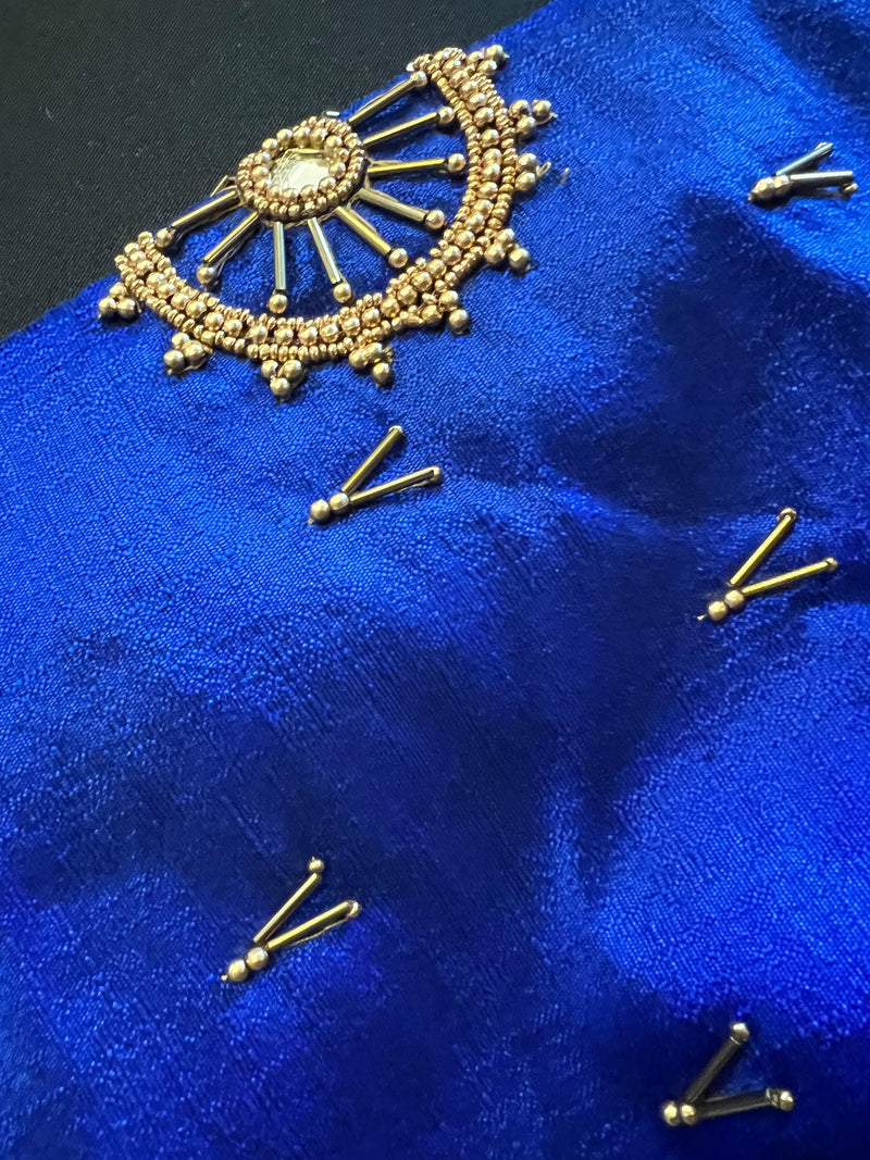 Royal Blue Raw Silk Ready to Wear Blouse | Handwork Blouses | Padded Blouse | Size - 36 | Readymade Saree Blouses | Kaash Blouses - Kaash Collection