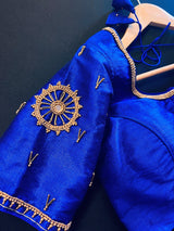 Royal Blue Raw Silk Ready to Wear Blouse | Handwork Blouses | Padded Blouse | Size - 36 | Readymade Saree Blouses | Kaash Blouses - Kaash Collection