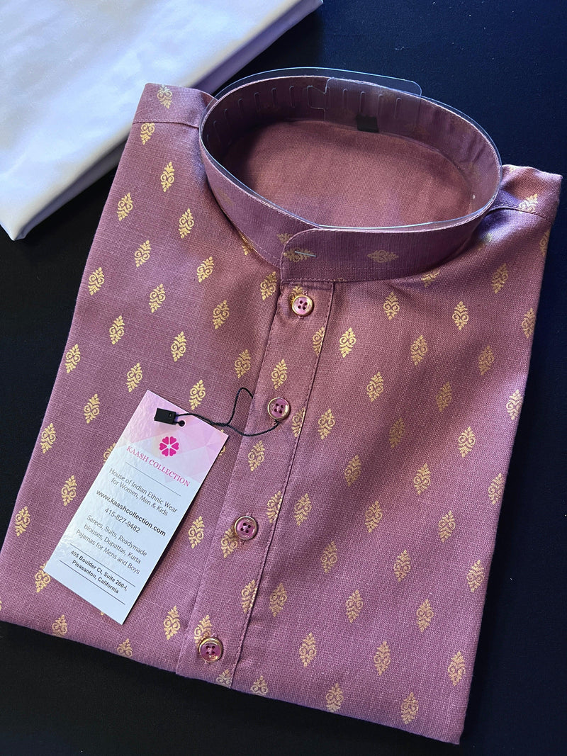 Lavender Color Premium Pure Cotton Kurta Pajama Set for Men with small Self design Buttis | Cotton Men Kurtas | Soft Kurtas | Kaash Kurtas - Kaash Collection