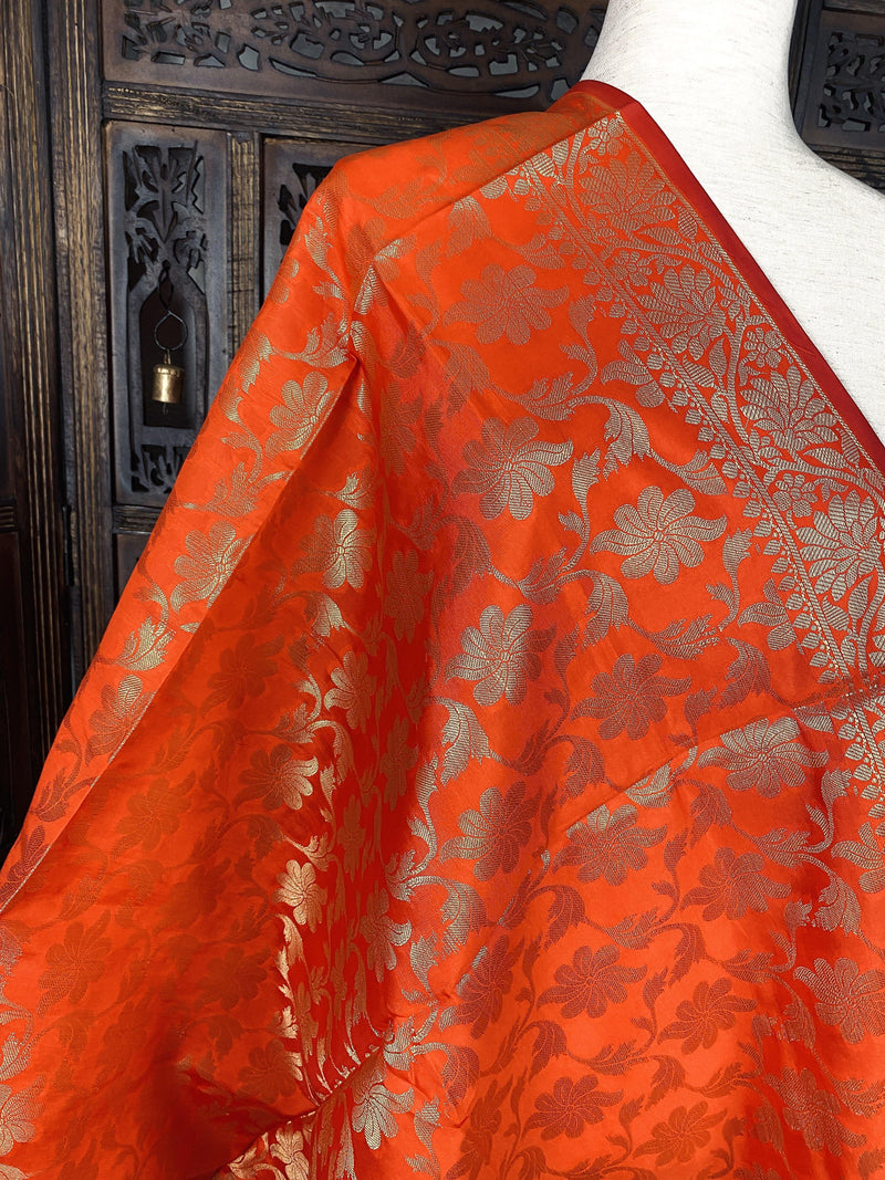 Orange Banarasi Silk Designer Dupatta with Jaal | Light Weight Dupatta | Stole | Scarf | Benarasi Dupatta | Gift For Her | Kaash Collection - Kaash Collection