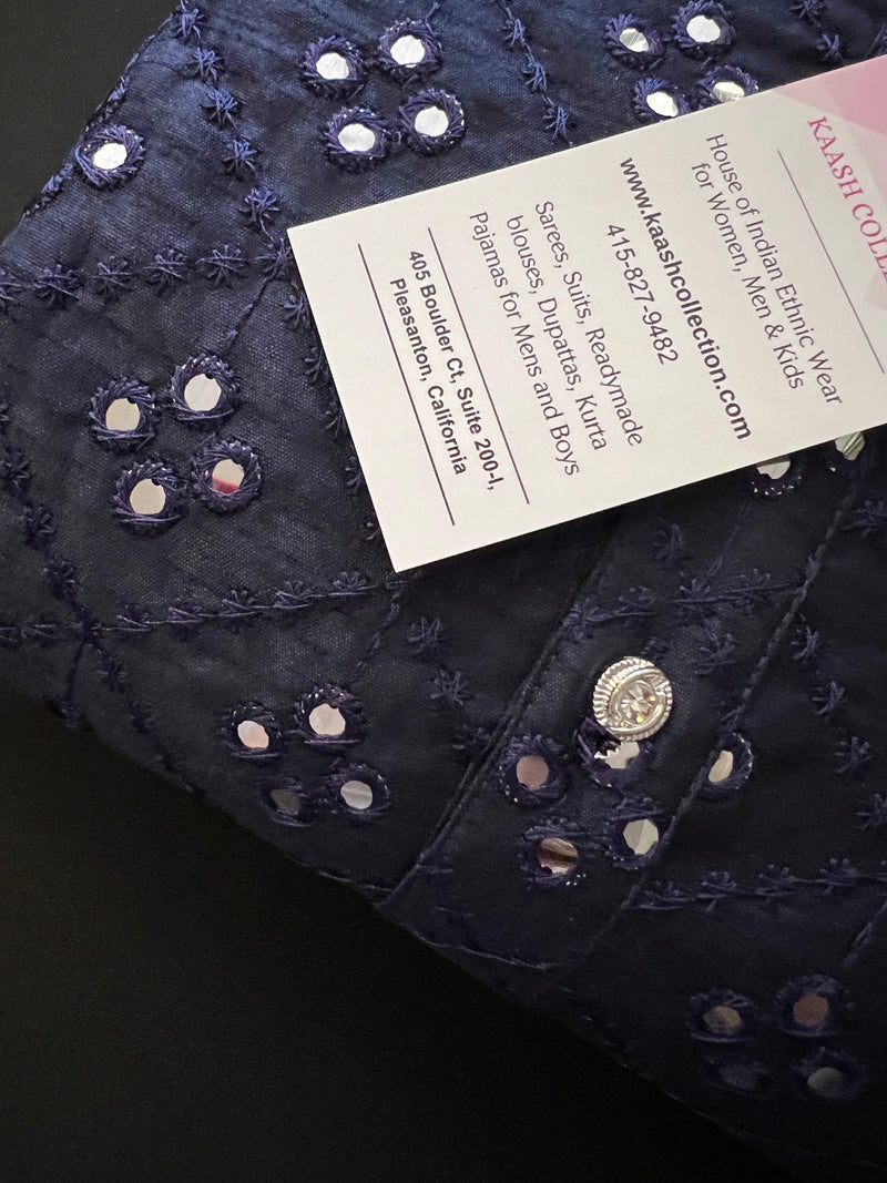 Dark Blue Dupion Silk Kurta Pajama Set for Men with Artificial Mirrors and Emberiodery Work | Mens Ethnic Wear | Kaash Collection Kurta Sets - Kaash Collection