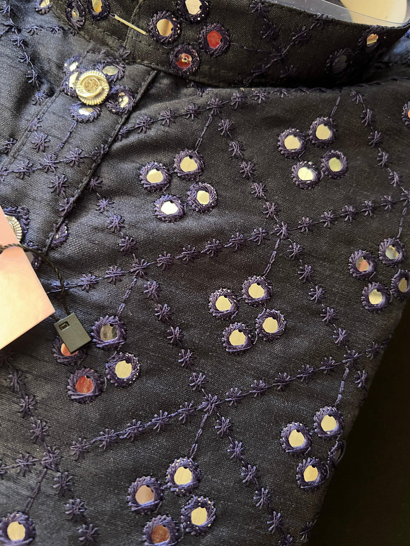 Dark Blue Dupion Silk Kurta Pajama Set for Men with Artificial Mirrors and Emberiodery Work | Mens Ethnic Wear | Kaash Collection Kurta Sets - Kaash Collection