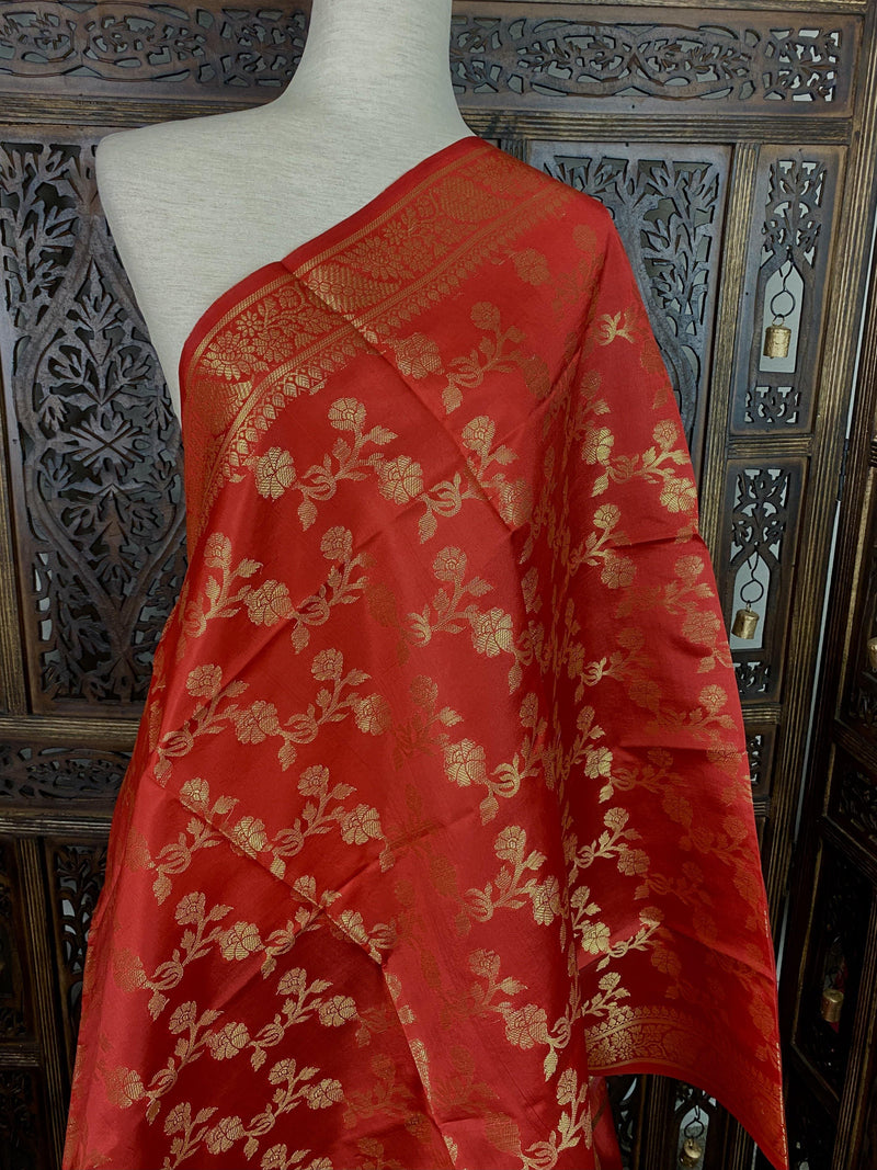 Red Banarasi Silk Dupatta | Zari Weaved Dupatta | Floral Pattern Full Jaal | Dupatta | Stole | Scarf | Gift For Her | Kaash Collection - Kaash Collection
