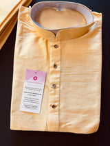 Gold Raw Silk Kurta with White Cotton Pajama | Mens Ethnic Wear |  Indian Men Clothing USA | Simple Kurtas | Kaash Collection - Kaash Collection