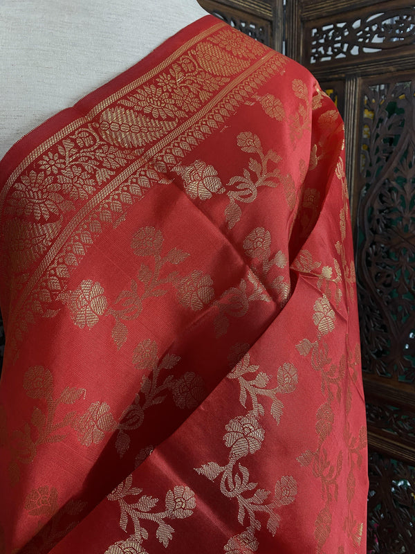 Red Banarasi Silk Dupatta | Zari Weaved Dupatta | Floral Pattern Full Jaal | Dupatta | Stole | Scarf | Gift For Her | Kaash Collection - Kaash Collection