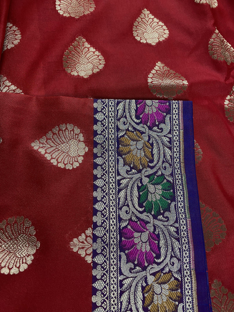 Red with BlueTraditional Banarasi Handloom Saree | Banarasi Silk Saree | Meenakari Work | Floral Saree | Kaash Collection - Kaash Collection