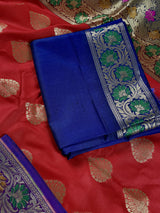 Red with BlueTraditional Banarasi Handloom Saree | Banarasi Silk Saree | Meenakari Work | Floral Saree | Kaash Collection - Kaash Collection