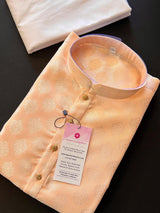 Pastel Light Peach Men Kurta Pajama Set with Floral Buttas Weaving design | Mens Ethnic Wear| Designer Men Kurta - Kaash Collection