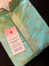 Sea Green Soft Raw Silk Men Kurta Pajama Set with Zari Embroidery design - Kaash Collection