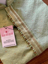 Light Green Raw Silk Men Kurta Pajama with Self Design material with small Zari Weave butti | Mens Ethnic Wear | Kaash Collection - Kaash Collection