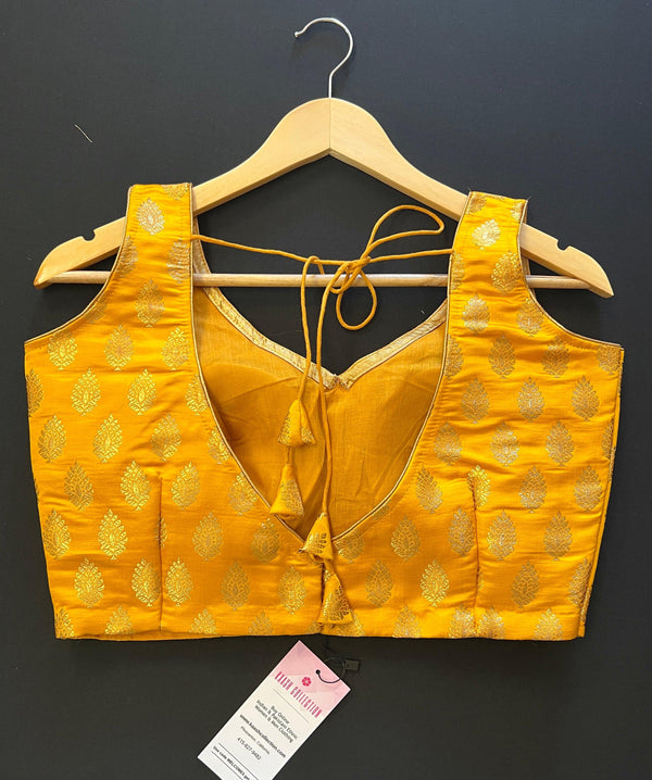 Yellow Color Banarasi Readymade Blouse | Sleeveless Blouse | Size - 36 | Readymade Blouses | Blouses for Sarees - Kaash Collection