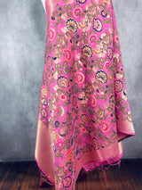 Baby Pink Color Paithani Style Floral Semi Banarasi Silk Dupatta | Meenakari Work | Floral Dupatta | Benarasi Dupatta | Gift For Her | Kaash - Kaash Collection