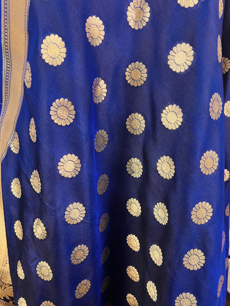 Blue Color Handmade Soft Silk Zari Weaved Dupatta with Chakras with Grand Flower Borders | Indian Dupatta | Gift For Her | Lehengas dupatta - Kaash Collection