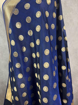 Blue Color Handmade Soft Silk Zari Weaved Dupatta with Chakras with Grand Flower Borders | Indian Dupatta | Gift For Her | Lehengas dupatta - Kaash Collection