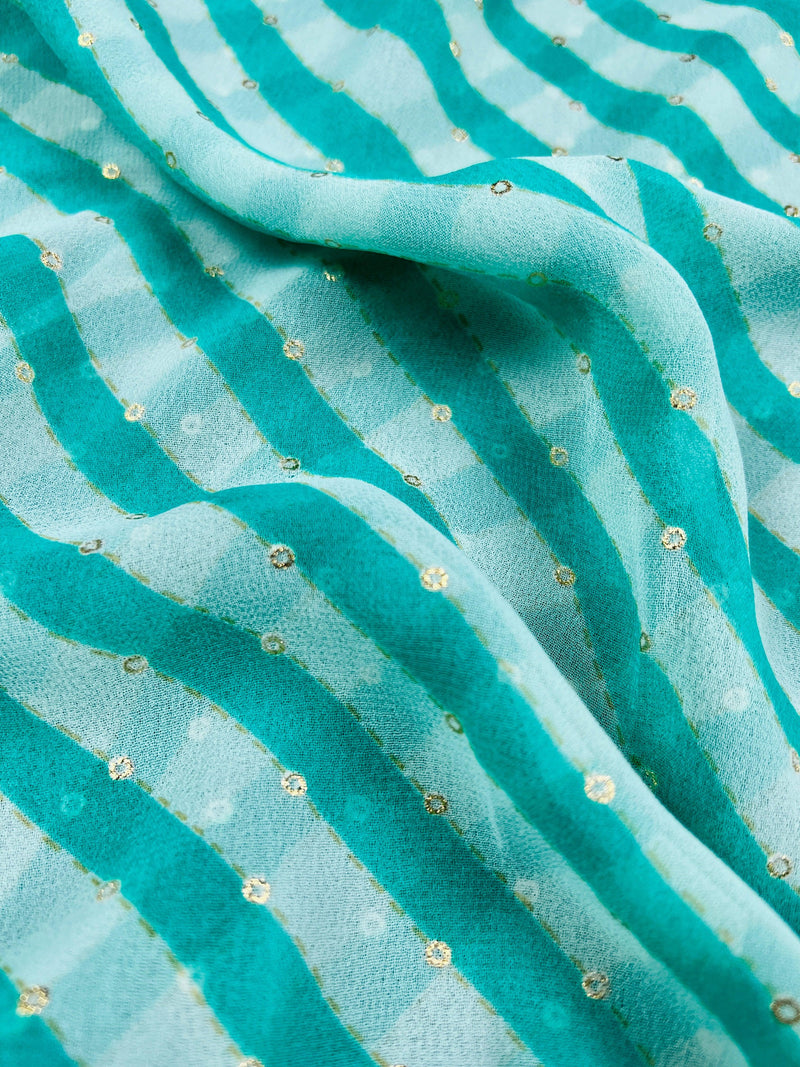 Sea Green Color Lehariya Saree with Foil Work and Lace Borders in Georgette Material | Light Weight Saree | Kaash - Kaash Collection