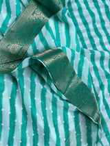 Sea Green Color Lehariya Saree with Foil Work and Lace Borders in Georgette Material | Light Weight Saree | Kaash - Kaash Collection