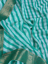 Sea Green Color Lehariya Saree with Foil Work and Lace Borders in Georgette Material | Light Weight Saree | Kaash - Kaash Collection