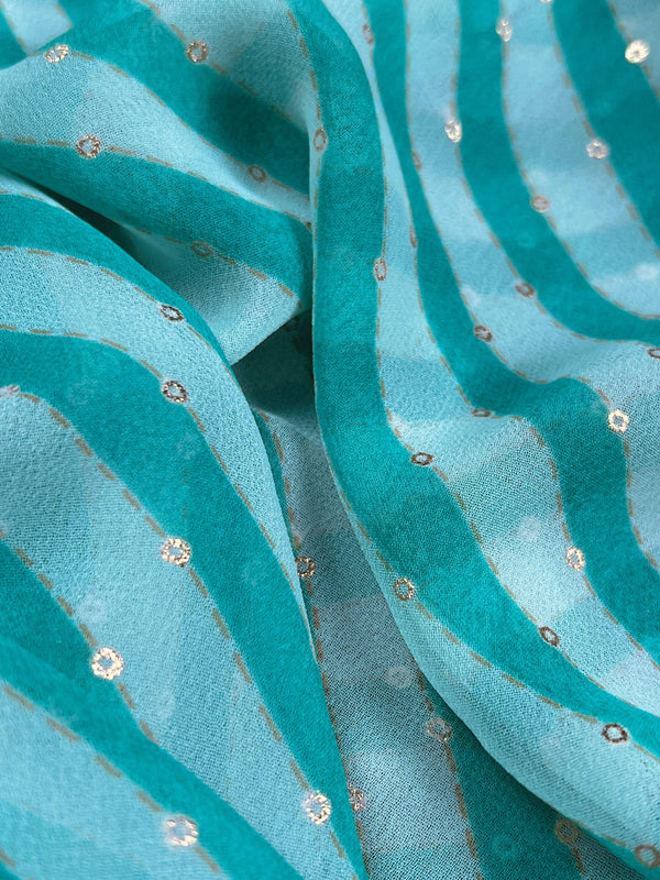 Sea Green Color Lehariya Saree with Foil Work and Lace Borders in Georgette Material | Light Weight Saree | Kaash - Kaash Collection