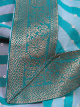 Sea Green Color Lehariya Saree with Foil Work and Lace Borders in Georgette Material | Light Weight Saree | Kaash - Kaash Collection