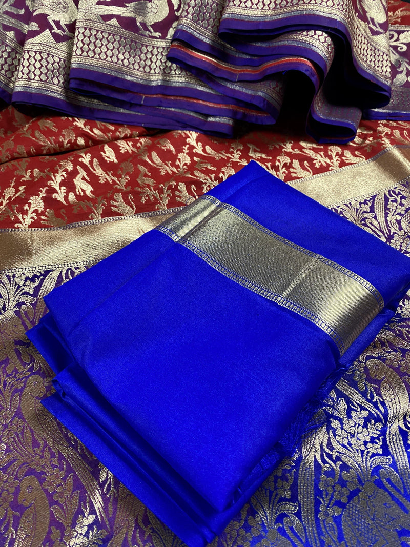 Red with Purple and Blue Color combination Banarasi Silk Shikargah Saree in Zari Weave Work | Shikargah Sarees | Kaash Collection - Kaash Collection