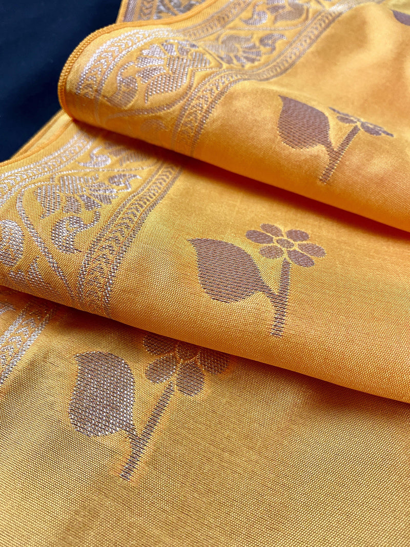 Yellow Silk Floral Weaved Dupatta | Indian Dupatta | Silk Dupatta | Stole | Scarf | Gift For Her | Kaash Collection - Kaash Collection
