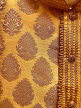 Yellow Mustard Gold Silk Men Kurta Pajama with Weave Work | Mens Ethnic Wear - Kaash Collection