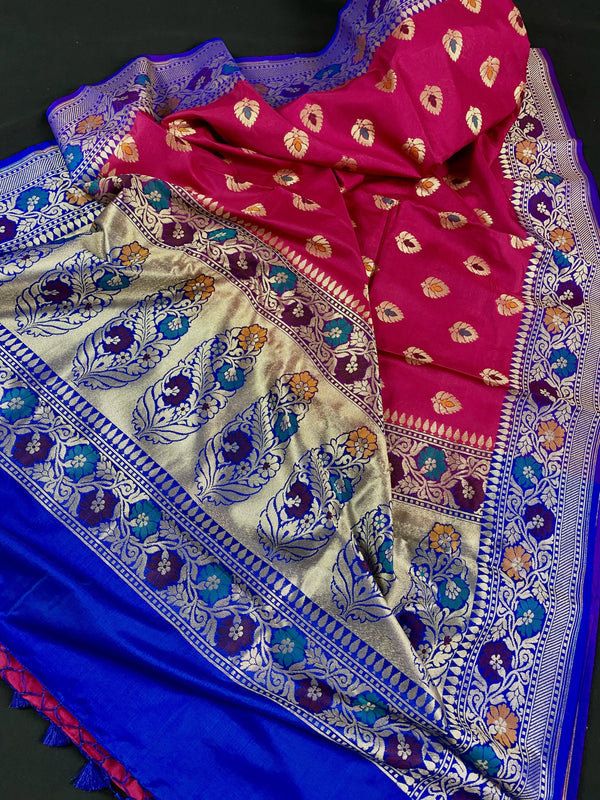 Dark Pink Banarasi Silk Saree Meenakari Work with grand pallu | Zari Weave and Meenakari Work | Kaash Collection - Kaash Collection