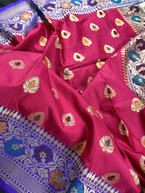 Dark Pink Banarasi Silk Saree Meenakari Work with grand pallu | Zari Weave and Meenakari Work | Kaash Collection - Kaash Collection