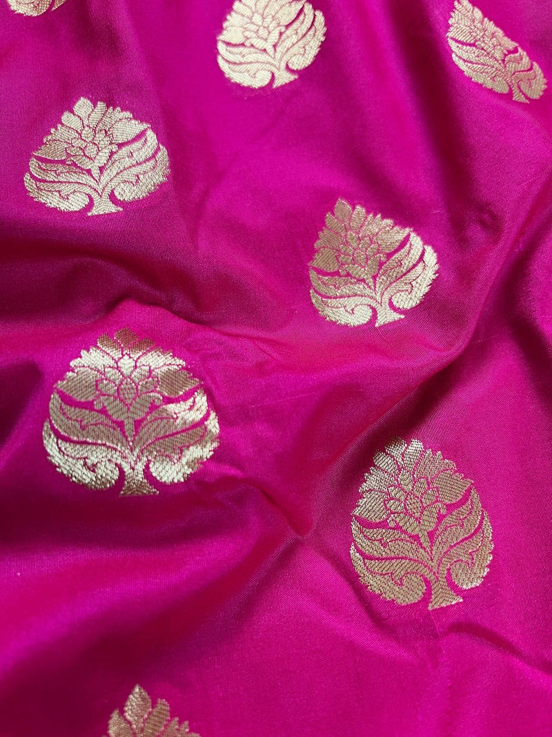 Magenta Pink with Bottle Green and Blue color combination Traditional Satin Border Banarasi Handloom Soft Silk Saree | Kaash Collection - Kaash Collection