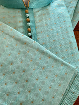 Designer Sea Blue Soft Silk Kurta with embroidery & zari work | Light Weight | Soft Silk Kurta with Lining | Wedding Wear | Kaash Collection - Kaash Collection