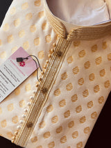Silk Cream Gold Men Kurta Pajama with Weave Work | Mens Ethnic Wear |  Indian Men Clothing USA | Wedding Wear Kurtas | Kaash Collection - Kaash Collection