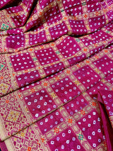 Pure Banarasi Dupion Silk Bandhej Bandhani Saree in Pink color | Minakari Work | SILK MARK CERTIFIED | Kaash Collection - Kaash Collection