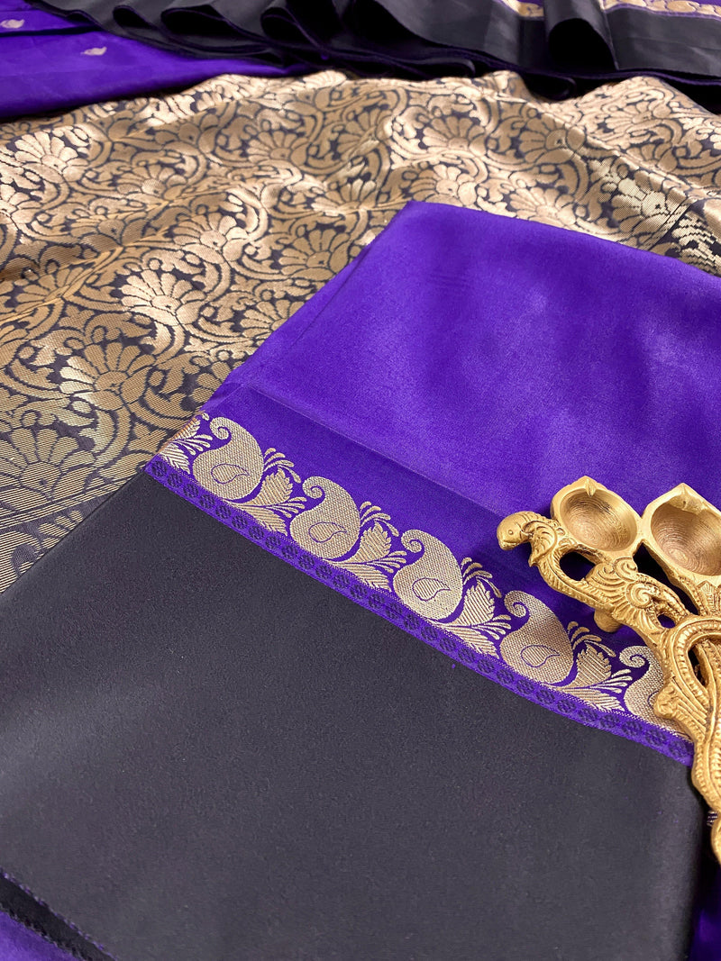 Statement Designer Purple with Black color Border and Pallu Saree | Banarasi Silk Saree | Gift for Her | Kaash Collection - Kaash Collection